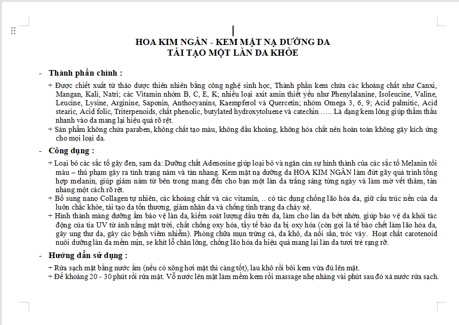 Thông Tin Mặt Nạ Dưỡng Da